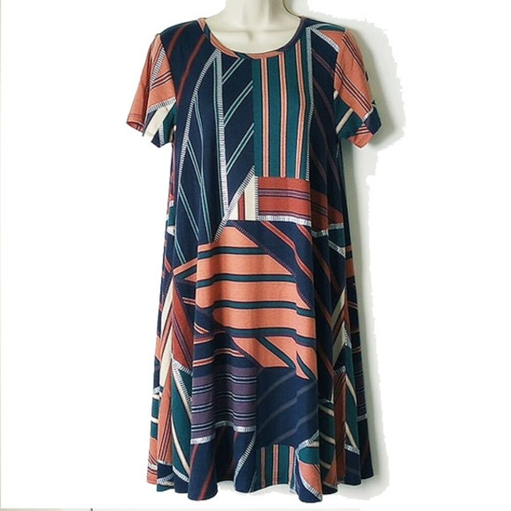 NWOT LuLaRoe Carly Mini Dress XS Metallic Stripes Short Sleeve T-shirt 50off3